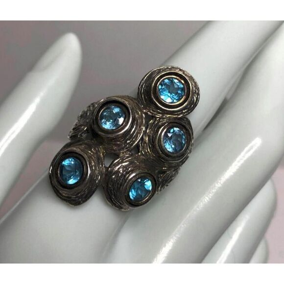 1534 HG Hagit Gorali Sterling silver 925 Blue topaz modernist ring sz 8 13.1g - Picture 1 of 3